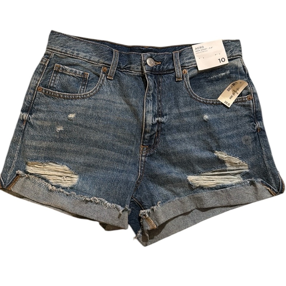 AEROPOSTALE MOM SHORTS NWT Size 10 Blue Distressed High Rise
